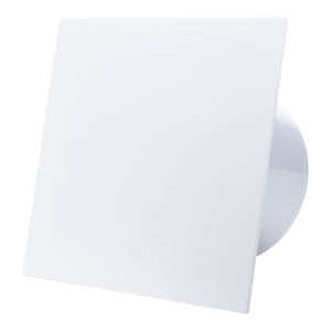 Ventilator de baie Ecovent DECORA, Ø125, Super Silent, Panou Plexiglas schimbabil, Clapetă antiretur, Debit 140 m3/h, Garanție 5 ani, Alb