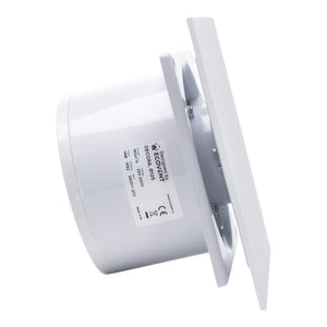 Ventilator de baie Ecovent DECORA, Ø125, Super Silent, Panou Plexiglas schimbabil, Clapetă antiretur, Debit 140 m3/h, Garanție 5 ani, Alb
