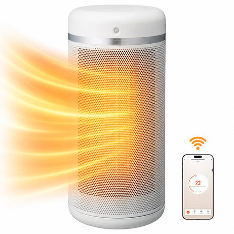 Aerotermă ceramică evoair Warmix 2200 Smart White, Wi-Fi, Control Aplicație SmartLife, Încălzire Ceramică PTC, Senzor Smart Motion, Telecomandă, Oscilație Automată, Timer 8h, Protecție Răsturnare, Ecran Tactil, Alb