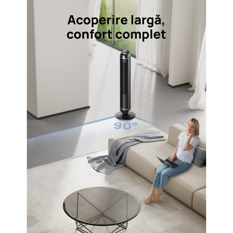 Ventilator Turn Smart DREO Cruiser DR-HTF011S, 9 viteze, 4 functii,106cm, HyperSilent 25dB ,oscilatie 90°, negru