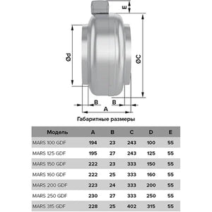 Ventilator centrifugal MARS 200, Debit 925 mc/h, Carcasa metalica, Diametru Ø200mm