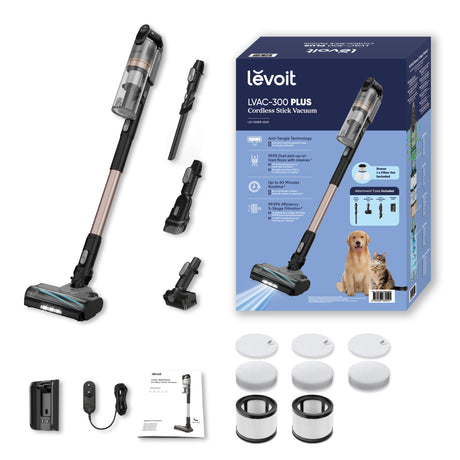 Resigilat! Aspirator vertical fără fir Levoit 300 PLUS, Autonomie 60 min, 240W, Filtrare 99.99%, Filtru HEPA 5 Stadii, Recipient praf 0.75L, Negru&Argintiu
