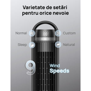 Ventilator Turn Smart DREO Cruiser DR-HTF011S, 9 viteze, 4 functii,106cm, HyperSilent 25dB ,oscilatie 90°, negru