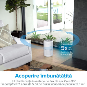 Purificator de Aer LEVOIT Core 300 True HEPA, Carbon Activ, Super Silent, Ozone Free, 3 trepte de viteza, panou comanda Touch Screen