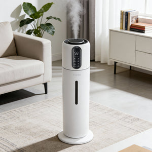 Umidificator Evoair STEAMIX8500 Smart, Wifi, Rezervor 8.5L, Capacitate de umidificare 300ml/h, Senzor umiditate, Mod Auto, Autonomie 28 ore, Lampă UVA, Aromaterapie, Indicator umiditate și temperatură, Telecomandă, Alb