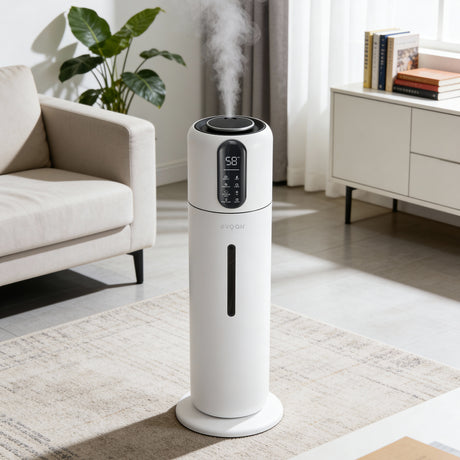 Umidificator Evoair STEAMIX8500 Smart, Wifi, Rezervor 8.5L, Capacitate de umidificare 300ml/h, Senzor umiditate, Mod Auto, Autonomie 28 ore, Lampă UVA, Aromaterapie, Indicator umiditate și temperatură, Telecomandă, Alb