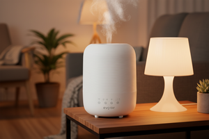 Umidificator Evoair UMIVA 3000 Rezorvor 3L, Capacitate de umidificare 300ml/h, Senzor umiditate, Mod Auto, Autonomie >8 ore, Indicator umiditate și temperatură, Alb