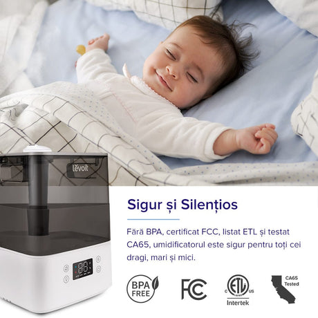 Umidificator de aer LEVOIT Classic 300S, Rezervor 6L, Super Silentios, Aplicatie Smart, Senzor Umiditate, Functie AUTO, Aromaterapie, Autonomie 60 ore, Gray