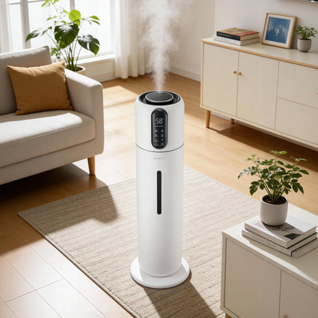Umidificator Evoair STEAMIX8500 Smart, Wifi, Rezervor 8.5L, Capacitate de umidificare 300ml/h, Senzor umiditate, Mod Auto, Autonomie 28 ore, Lampă UVA, Aromaterapie, Indicator umiditate și temperatură, Telecomandă, Alb