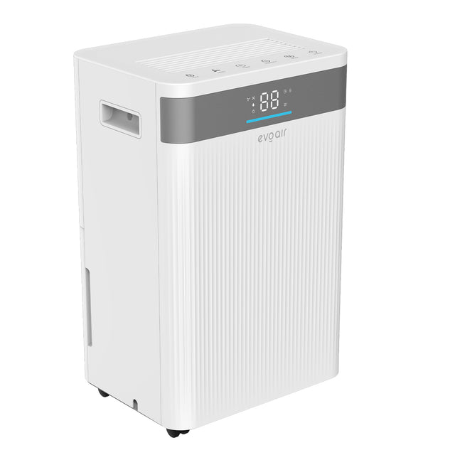 Dezumidificator Evoair ComfoDry20, 20l/24h, Silentios, Senzor de Umiditate, Uscare Rufe, Mod Noapte, Lumină Ambientală, Drenaj Continuu, Rezervor 4l, Alb