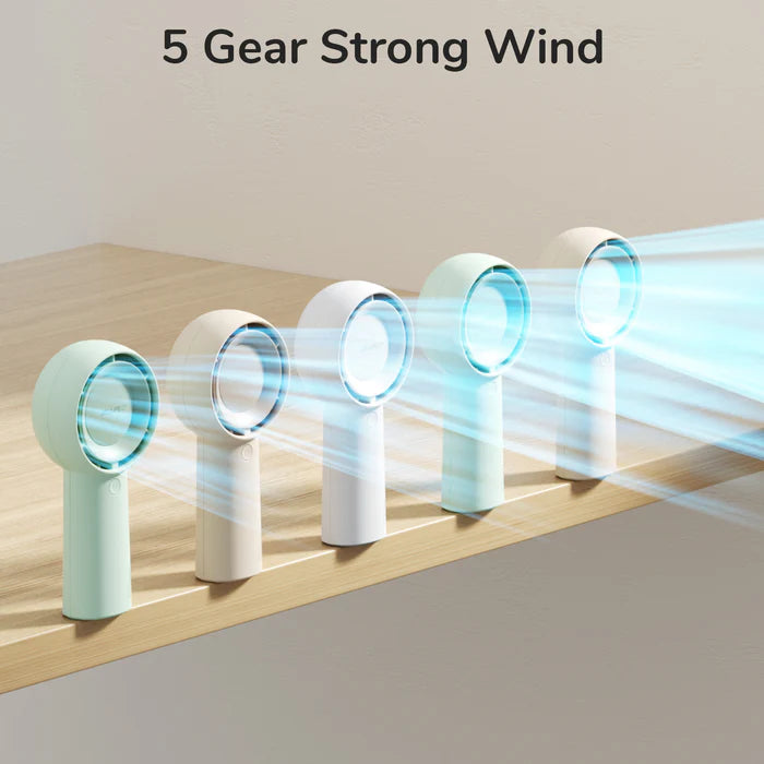 Ventilator portabil de mână JISULIFE, Life5 Plus, autonomie 3-15h, baterie 4000mAh, 5 viteze, încărcare rapidă, Bej