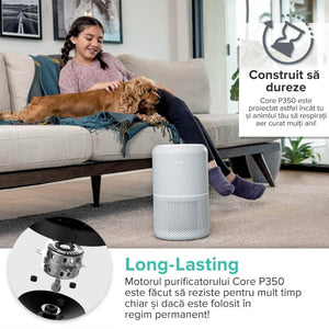 Resigilat! Purificator de Aer Levoit Core P350-RAC Pet Care, Filtru True HEPA, Carbon Activ, Super Silent, Filtrare 99.97%, 100% Ozon Free, Touch Screen, Alb