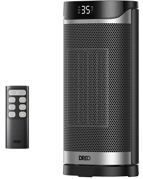 Aeroterma Dreo Solaris 619, 2000W, Heater Ceramica, Oscilație orizontala 70°, Timer 12h, Display LED, 3 Trepte Incălzire, Mod ECO, Termostat, Silentios, Telecomanda, Negru&Argintiu