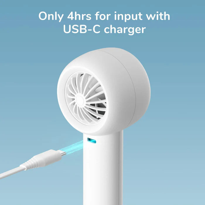 Ventilator portabil de mână JISULIFE, Life5, autonomie 4-18h, baterie 4500mAh, 5 viteze, încărcare rapidă, alb