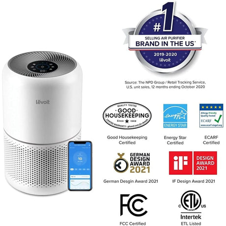 Purificator de aer Smart Levoit Core 300S Wi-Fi, Filtru 3 in 1 True HEPA, Carbon Activ, Senzor Calitate Aer, Mod Auto, Alexa, Google Home, Panou Comanda Touch Screen, Control Remote, Alb