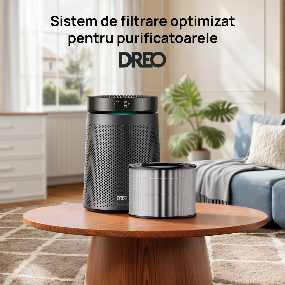 Filtru purificator de aer Dreo DR-HPA032 pentru purificator HAP006, 3 în 1, Pre-filtru, Filtru True HEPA, Filtru Carbon activ, Alb