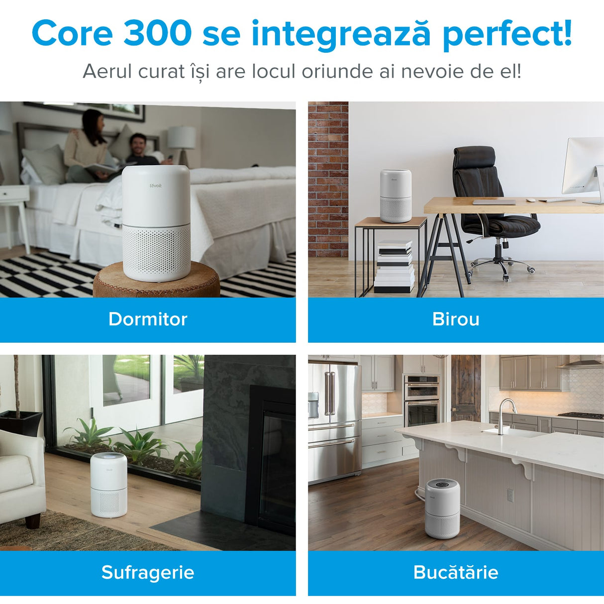 Purificator de Aer LEVOIT Core 300 True HEPA, Carbon Activ, Super Silent, Ozone Free, 3 trepte de viteza, panou comanda Touch Screen
