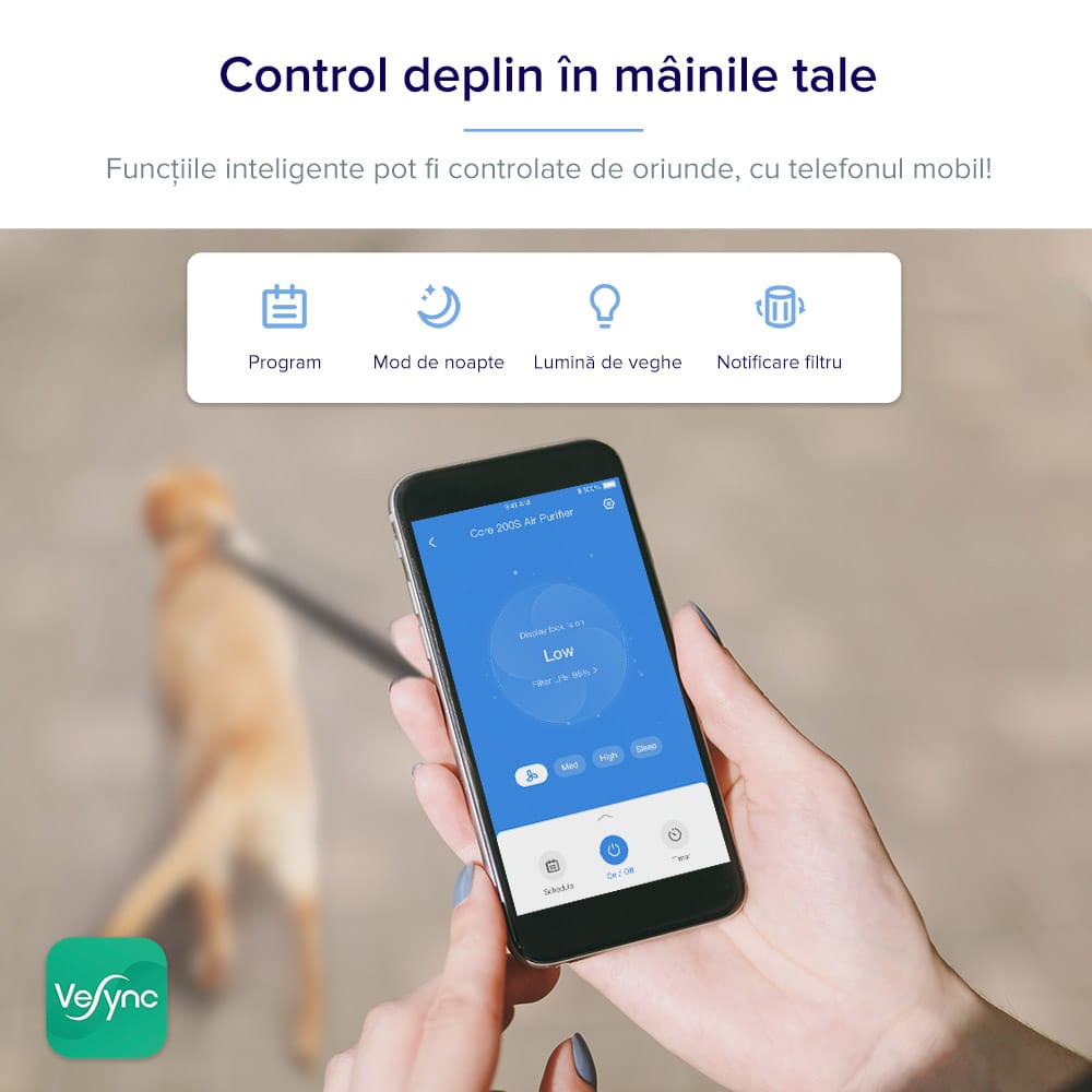 Purificator de Aer Smart Levoit Core 200S Wi-Fi, Filtru 3 in 1 True HEPA, Carbon Activ, Remote Control, Super Silent, Alexa, Google Home, Touch Screen, Alb