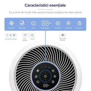 Purificator de aer Smart Levoit Core 300S Wi-Fi, Filtru 3 in 1 True HEPA, Carbon Activ, Senzor Calitate Aer, Mod Auto, Alexa, Google Home, Panou Comanda Touch Screen, Control Remote, Alb