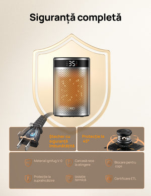 Aeroterma Dreo Atom 416, 1500W, Heater Ceramica, Termostat, Timer 12h, Display LED, Eco Mode, Silentios, Mod Eco, Telecomanda, Negru&Argintiu