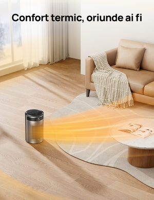 Aeroterma Dreo Atom 416, 1500W, Heater Ceramica, Termostat, Timer 12h, Display LED, Eco Mode, Silentios, Mod Eco, Telecomanda, Negru&Argintiu