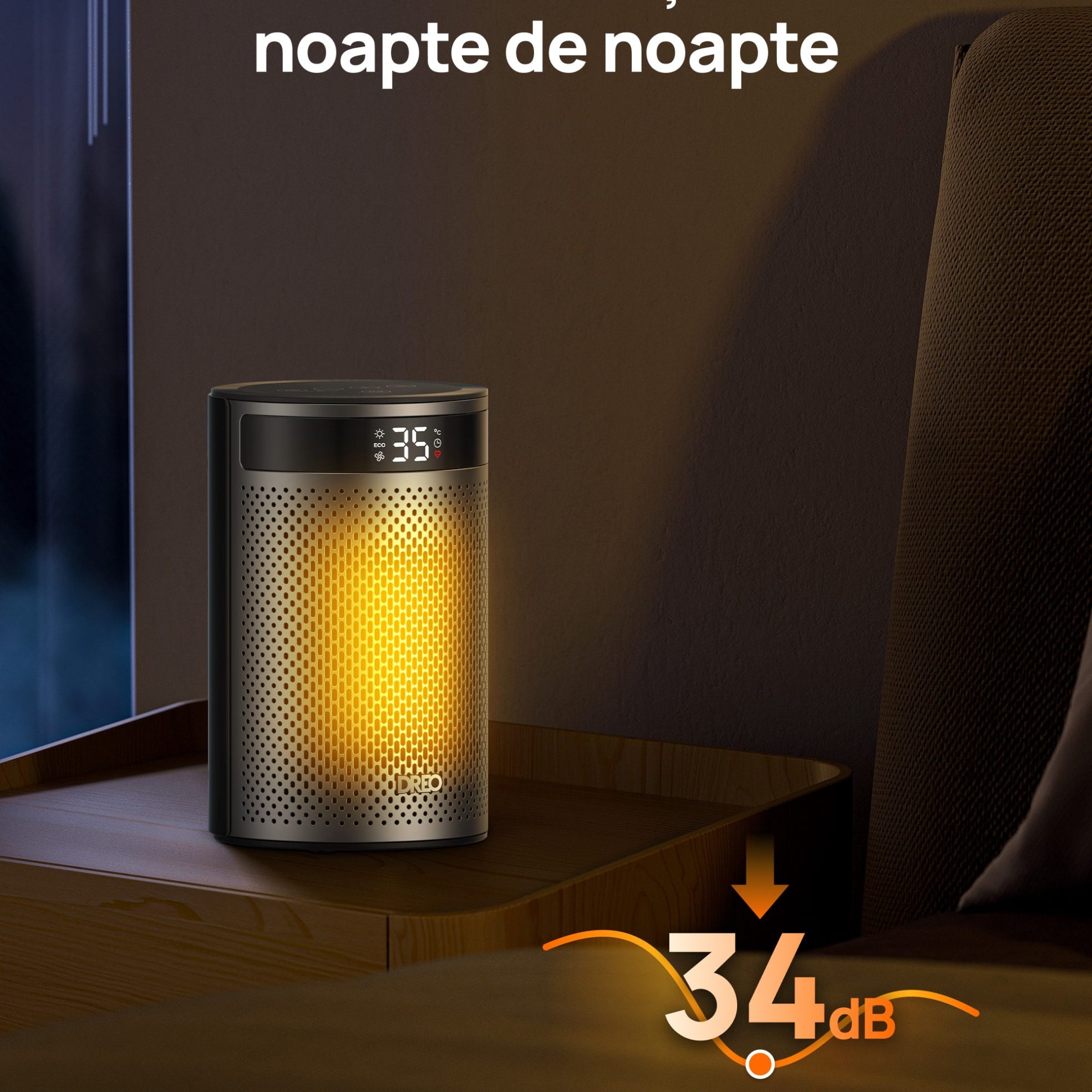 Aeroterma Dreo Atom 416, 1500W, Heater Ceramica, Termostat, Timer 12h, Display LED, Eco Mode, Silentios, Mod Eco, Telecomanda, Negru&Argintiu