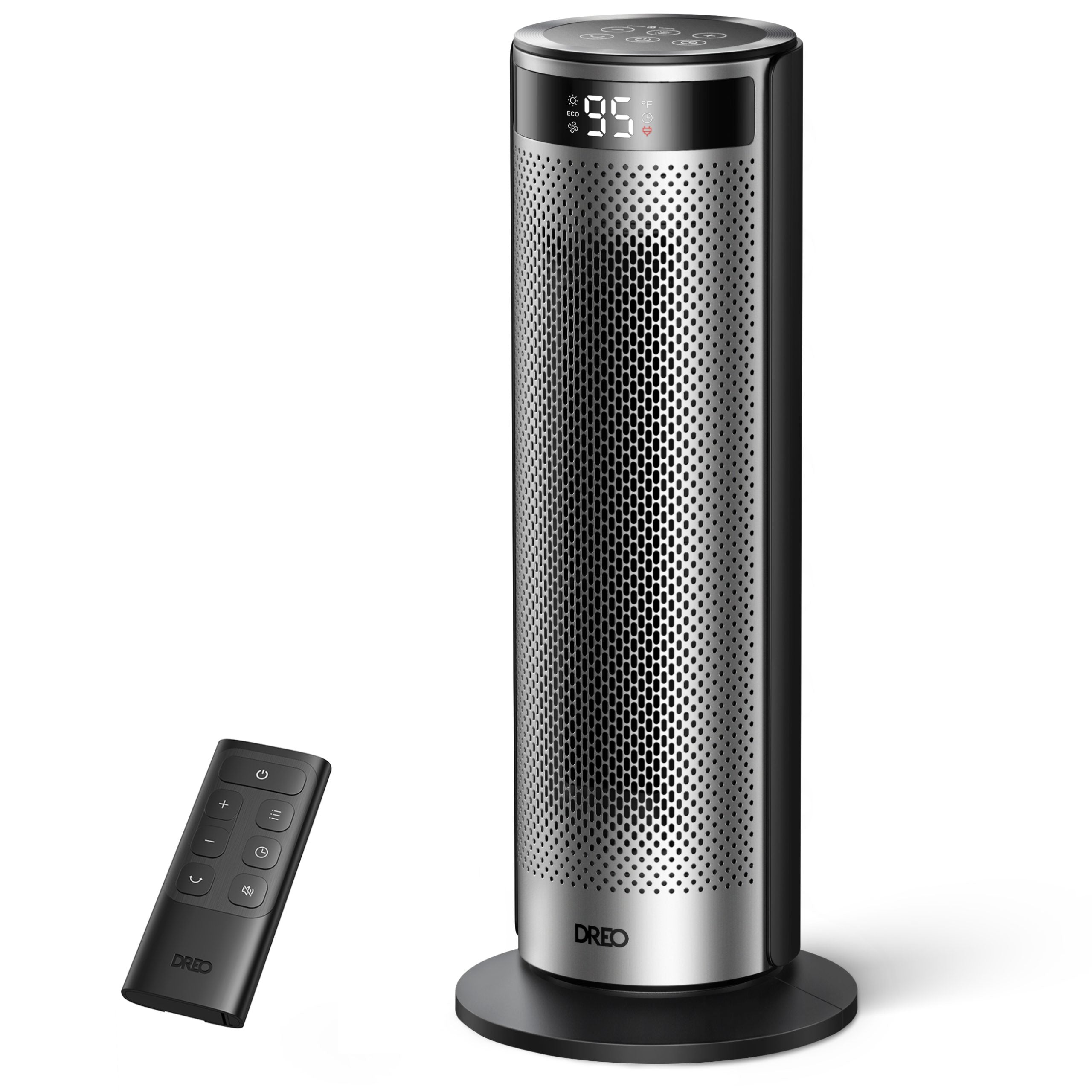 Aeroterma Dreo Solaris SH628, 2000W, Heater Ceramica, Termostat, Eco Mode, Funcție Ventilator, Oscilatie 70°, Timer 12h, Silentios, Display LED, Telecomanda, Negru&Argintiu