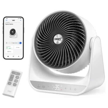 Aerotermă Dreo 714S Smart, 2000W, Heater Ceramica, Termostat, Eco Mode, Functie Ventilator, Oscilatie 90°, Telecomanda, Alb