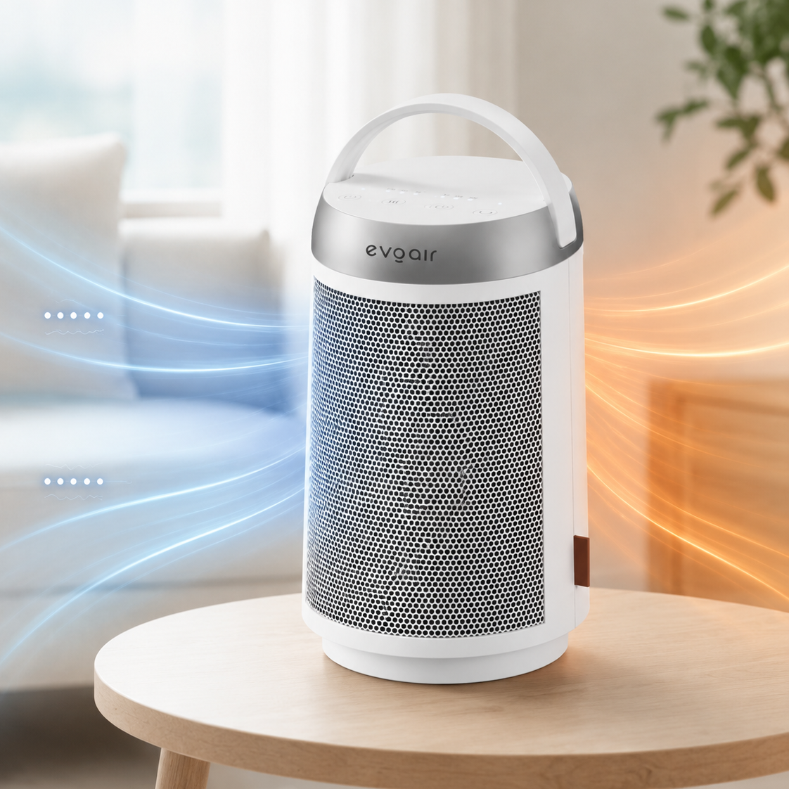 Resigilat! Aerotermă ceramică Evoair Warmix 1500, Wi-Fi, Control Aplicație SmartLife, Încălzire Ceramică PTC, Termostat 3 trepte, Oscilație 60°, Protecție Răsturnare, Răcire Automată (60s), Ecran Tactil, Alb