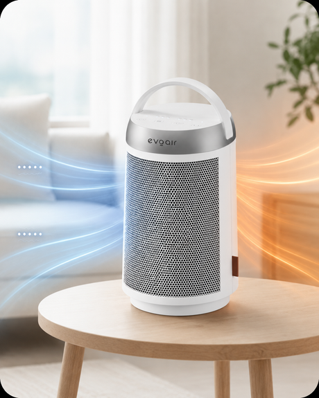Resigilat! Aerotermă ceramică Evoair Warmix 1500, Wi-Fi, Control Aplicație SmartLife, Încălzire Ceramică PTC, Termostat 3 trepte, Oscilație 60°, Protecție Răsturnare, Răcire Automată (60s), Ecran Tactil, Alb