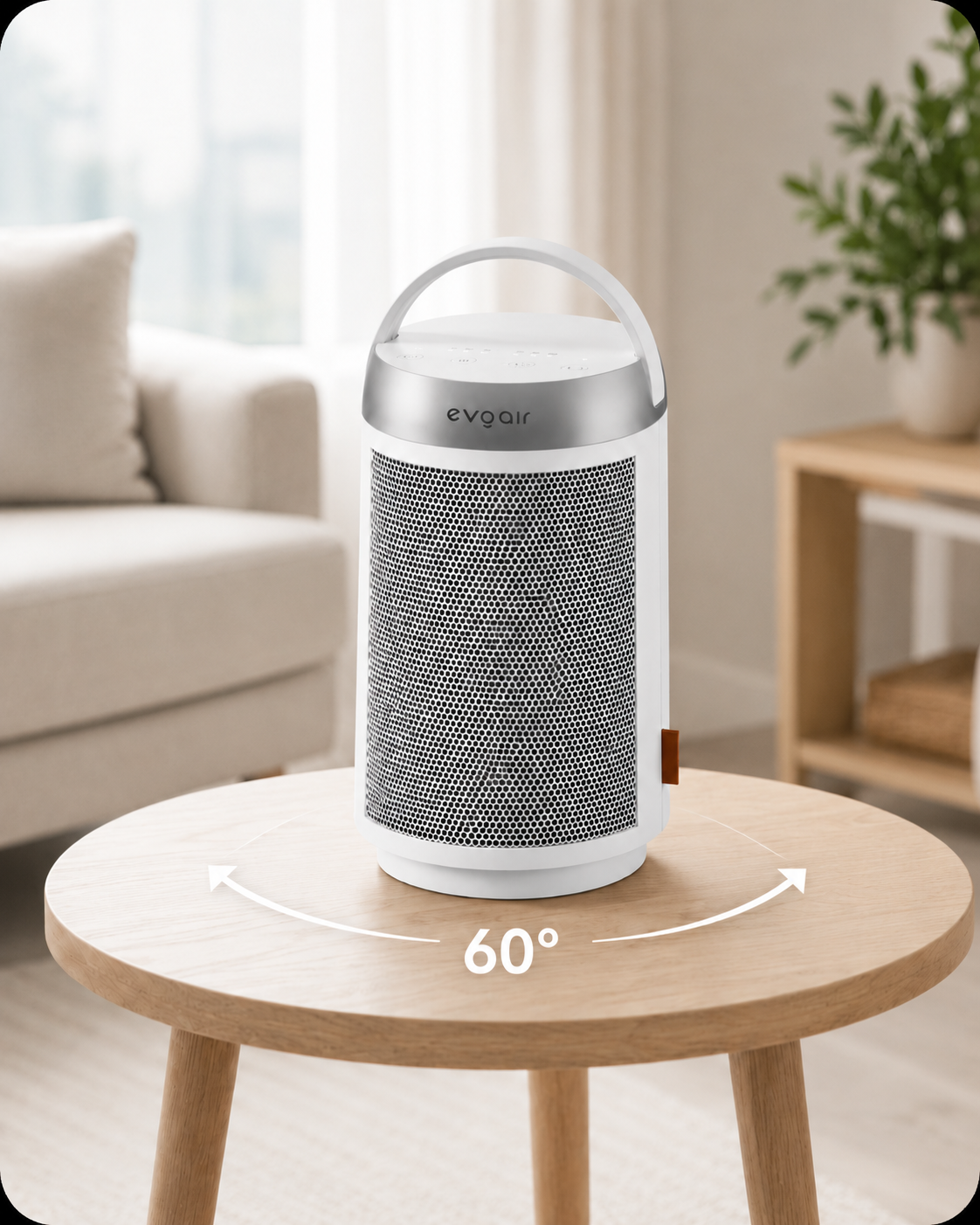 Aerotermă ceramică Evoair Warmix 1500, Wi-Fi, Control Aplicație SmartLife, Încălzire Ceramică PTC, Termostat 3 trepte, Oscilație 60°, Protecție Răsturnare, Răcire Automată (60s), Ecran Tactil, Alb