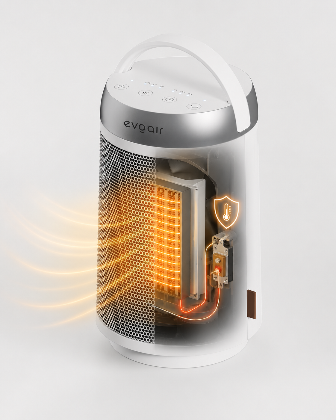 Aerotermă ceramică Evoair Warmix 1500, Wi-Fi, Control Aplicație SmartLife, Încălzire Ceramică PTC, Termostat 3 trepte, Oscilație 60°, Protecție Răsturnare, Răcire Automată (60s), Ecran Tactil, Alb