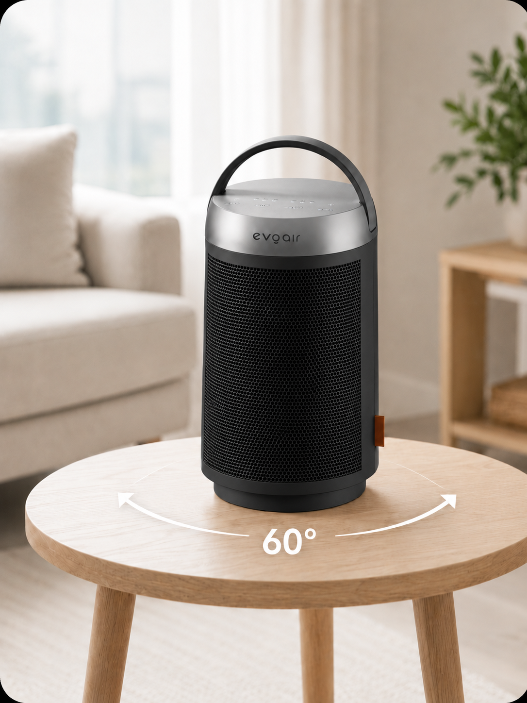 Aerotermă ceramică evoair Warmix 1500, Wi-Fi, Control Aplicație SmartLife, Încălzire Ceramică PTC, Termostat 3 trepte, Oscilație 60°, Protecție Răsturnare, Răcire Automată (60s), Ecran Tactil, Negru