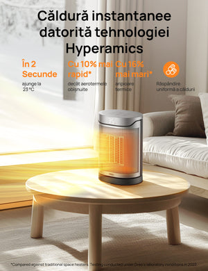 Aeroterma Dreo Atom 318, 1500W, Heater Ceramica, Termostat, Eco Mode, Funcție Ventilator, Oscilatie 70°, Timer 12h, Silentios, Display LED, Telecomanda, Negru&Argintiu