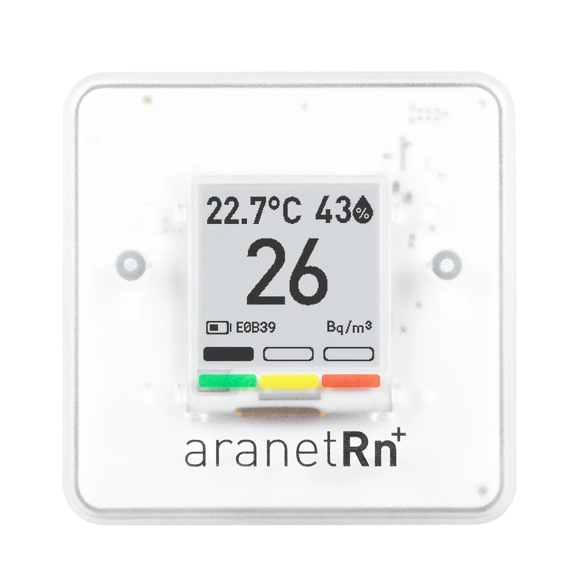 Detector digital de radon pentru locuință Aranet, monitorizare a temperaturii, umidității și presiunii atmosferice, ecran E-Ink, portabil, Free App, Alb