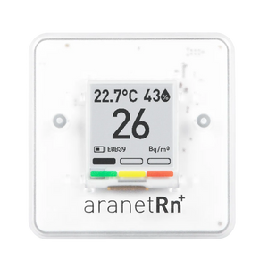 Detector digital de radon pentru locuință Aranet, monitorizare a temperaturii, umidității și presiunii atmosferice, ecran E-Ink, portabil, Free App, Alb