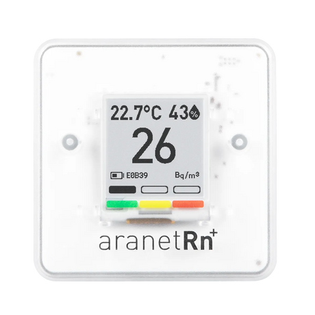Detector digital de radon pentru locuință Aranet, monitorizare a temperaturii, umidității și presiunii atmosferice, ecran E-Ink, portabil, Free App, Alb