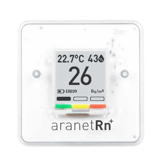 Detector digital de radon pentru locuință Aranet, monitorizare a temperaturii, umidității și presiunii atmosferice, ecran E-Ink, portabil, Free App, Alb