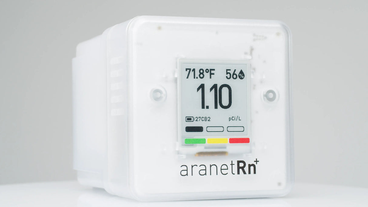 Detector digital de radon pentru locuință Aranet, monitorizare a temperaturii, umidității și presiunii atmosferice, ecran E-Ink, portabil, Free App, Alb