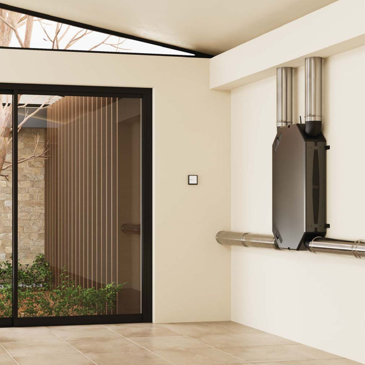 Centrala de Ventilatie cu recuperare de caldura BSK NOTUS SLIM cu montaj tavan/perete, Debit de aer 400 m3/h, Conexiune WiFi integrata (controller optional), Design Slim (23cm)