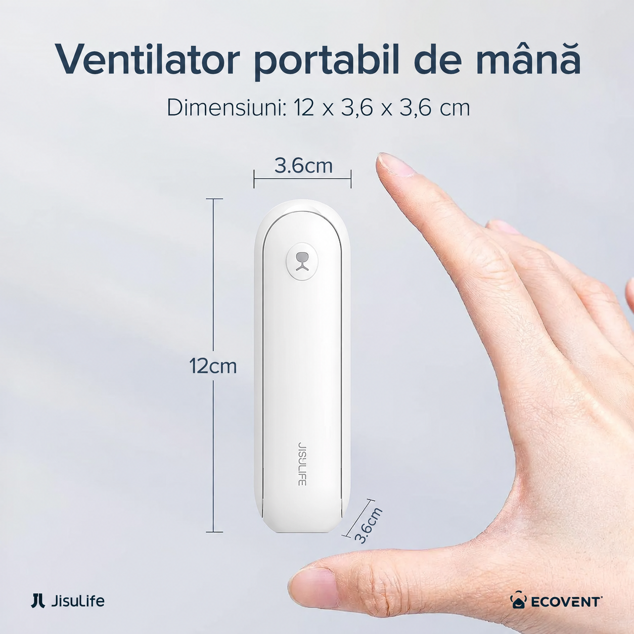 Ventilator portabil de mână JISULIFE, Life8, autonomie 12-21h, baterie 2000mAh, funcție Power Bank, lanternă LED, design pliabil, 2 viteze, încărcare rapidă, Alb