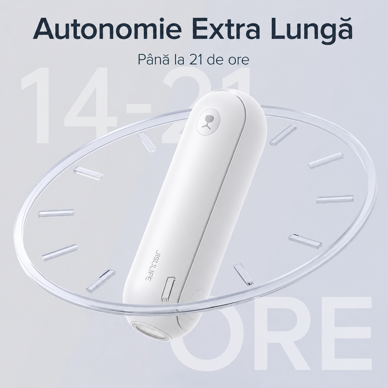 Ventilator portabil de mână JISULIFE, Life8, autonomie 12-21h, baterie 2000mAh, funcție Power Bank, lanternă LED, design pliabil, 2 viteze, încărcare rapidă, Alb