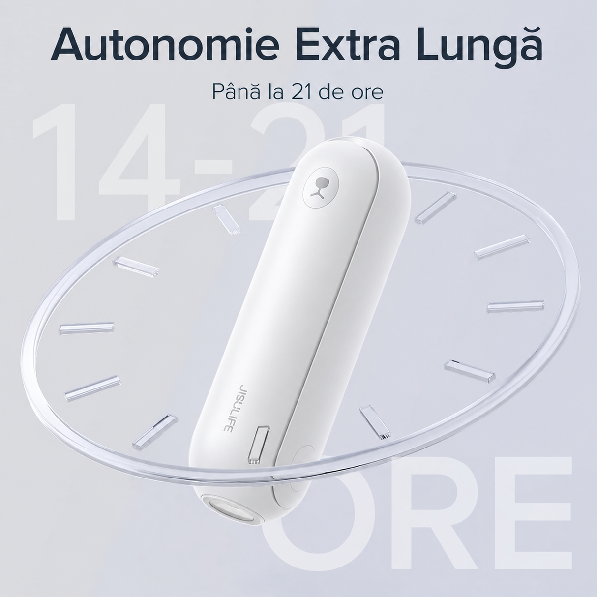 Ventilator portabil de mână JISULIFE, Life8, autonomie 12-21h, baterie 2000mAh, funcție Power Bank, lanternă LED, design pliabil, 2 viteze, încărcare rapidă, Alb