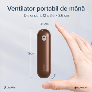 Ventilator portabil de mână JISULIFE, Life8, autonomie 12-21h, baterie 2000mAh, funcție Power Bank, lanternă LED, design pliabil, 2 viteze, încărcare rapidă, Maro
