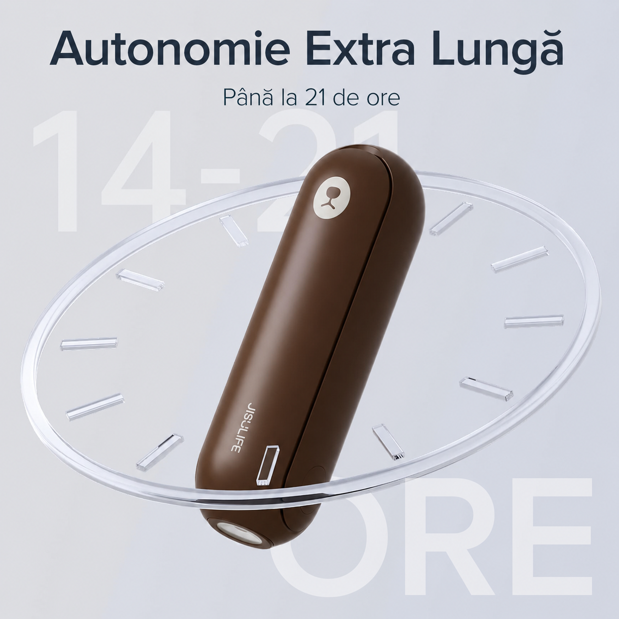 Ventilator portabil de mână JISULIFE, Life8, autonomie 12-21h, baterie 2000mAh, funcție Power Bank, lanternă LED, design pliabil, 2 viteze, încărcare rapidă, Maro