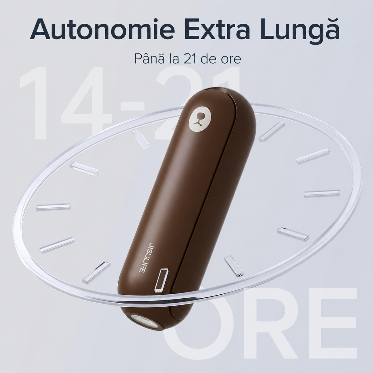 Ventilator portabil de mână JISULIFE, Life8, autonomie 12-21h, baterie 2000mAh, funcție Power Bank, lanternă LED, design pliabil, 2 viteze, încărcare rapidă, Maro