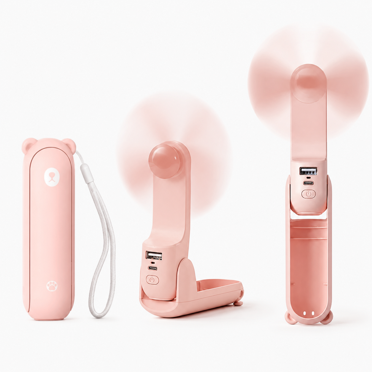 Ventilator portabil de mână JISULIFE, Life8, autonomie 12-21h, baterie 2000mAh, funcție Power Bank, lanternă LED, design pliabil, 2 viteze, încărcare rapidă, Roz