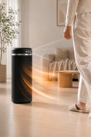 Aerotermă ceramică evoair Warmix 2200 Smart Black, Wi-Fi, Control Aplicație SmartLife, Încălzire Ceramică PTC, Senzor Smart Motion, Telecomandă, Oscilație Automată, Timer 8h, Protecție Răsturnare, Ecran Tactil, Negru.