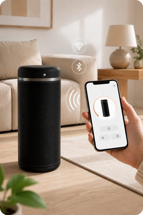 Aerotermă ceramică evoair Warmix 2200 Smart Black, Wi-Fi, Control Aplicație SmartLife, Încălzire Ceramică PTC, Senzor Smart Motion, Telecomandă, Oscilație Automată, Timer 8h, Protecție Răsturnare, Ecran Tactil, Negru.