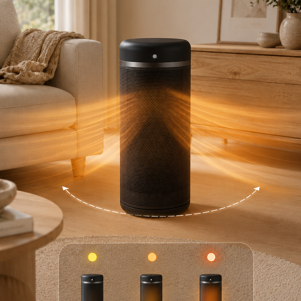 Aerotermă ceramică evoair Warmix 2200 Smart Black, Wi-Fi, Control Aplicație SmartLife, Încălzire Ceramică PTC, Senzor Smart Motion, Telecomandă, Oscilație Automată, Timer 8h, Protecție Răsturnare, Ecran Tactil, Negru.